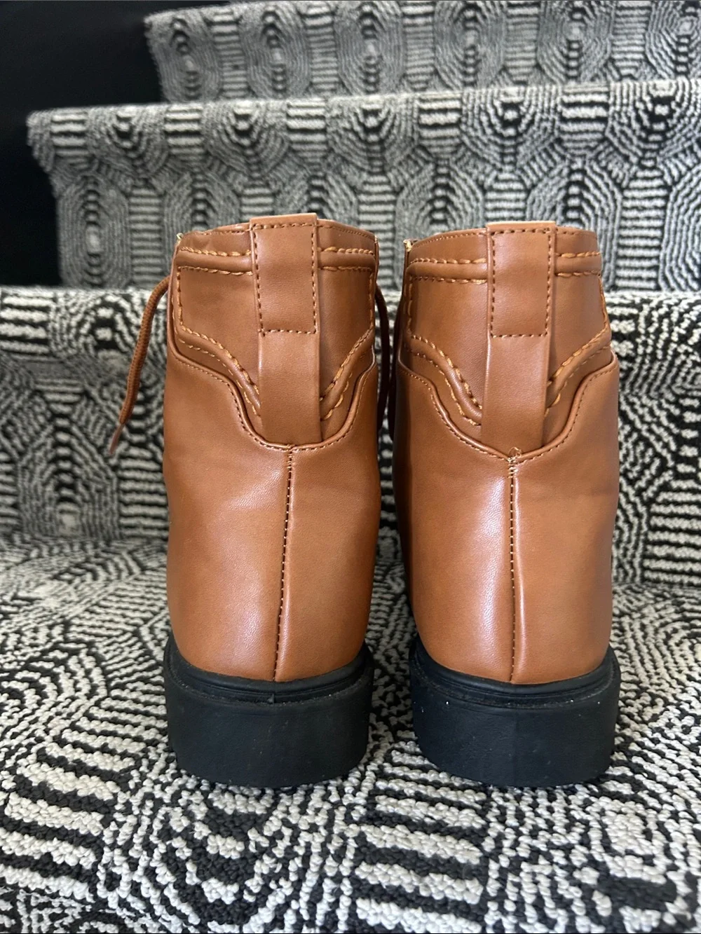 Girls Tan Lace-Up Combat Boots